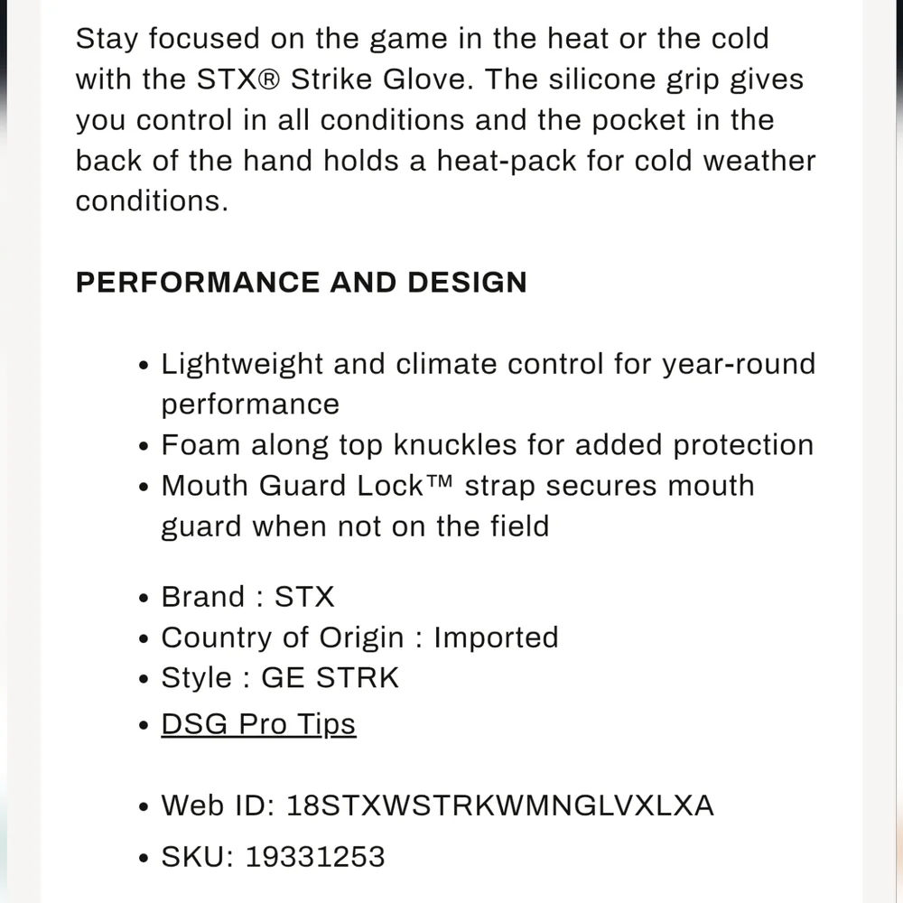 STX LaCrosse Strike Grip Gloves, Black/Grey, Wm Large, NEAR NEW